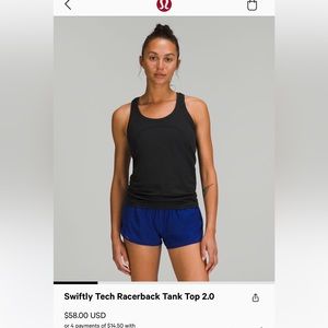 Lululemon Swiftly Tech Razorback Tank Too